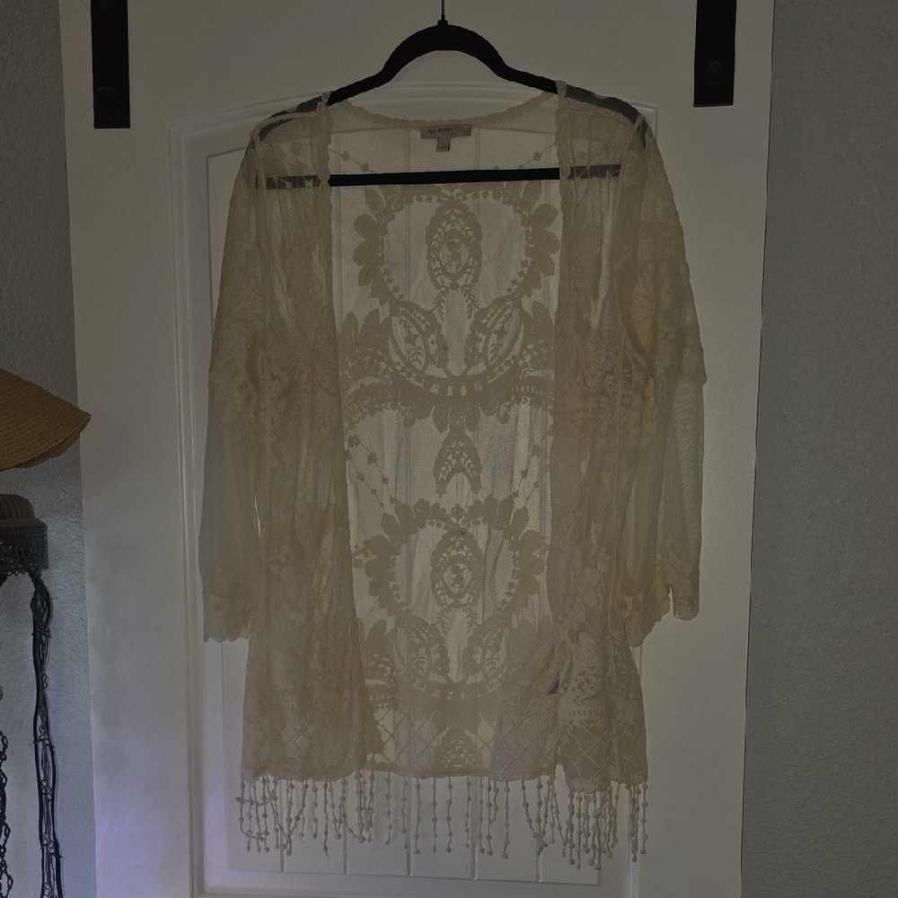 Blu Pepper Ivory Lace Tunic with Fringe